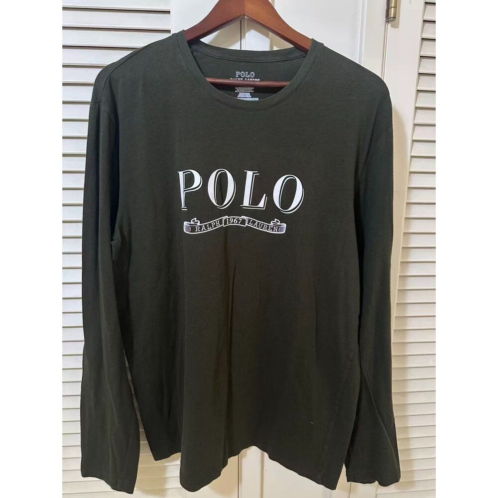 Polo Ralph Lauren Men's M Green Long Sleeve T-Shirt Big Logo Crewneck